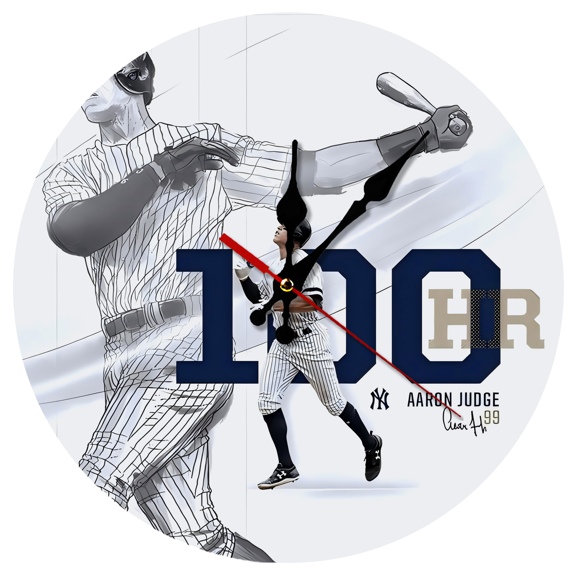 Aaron Judge 100 Home Runs Silent Round Wall Clock – Modern & Stylish DIY Design, Durable Wood Construction, Easy To Install – Perfect For Office, Bedroom, Living Room, And More